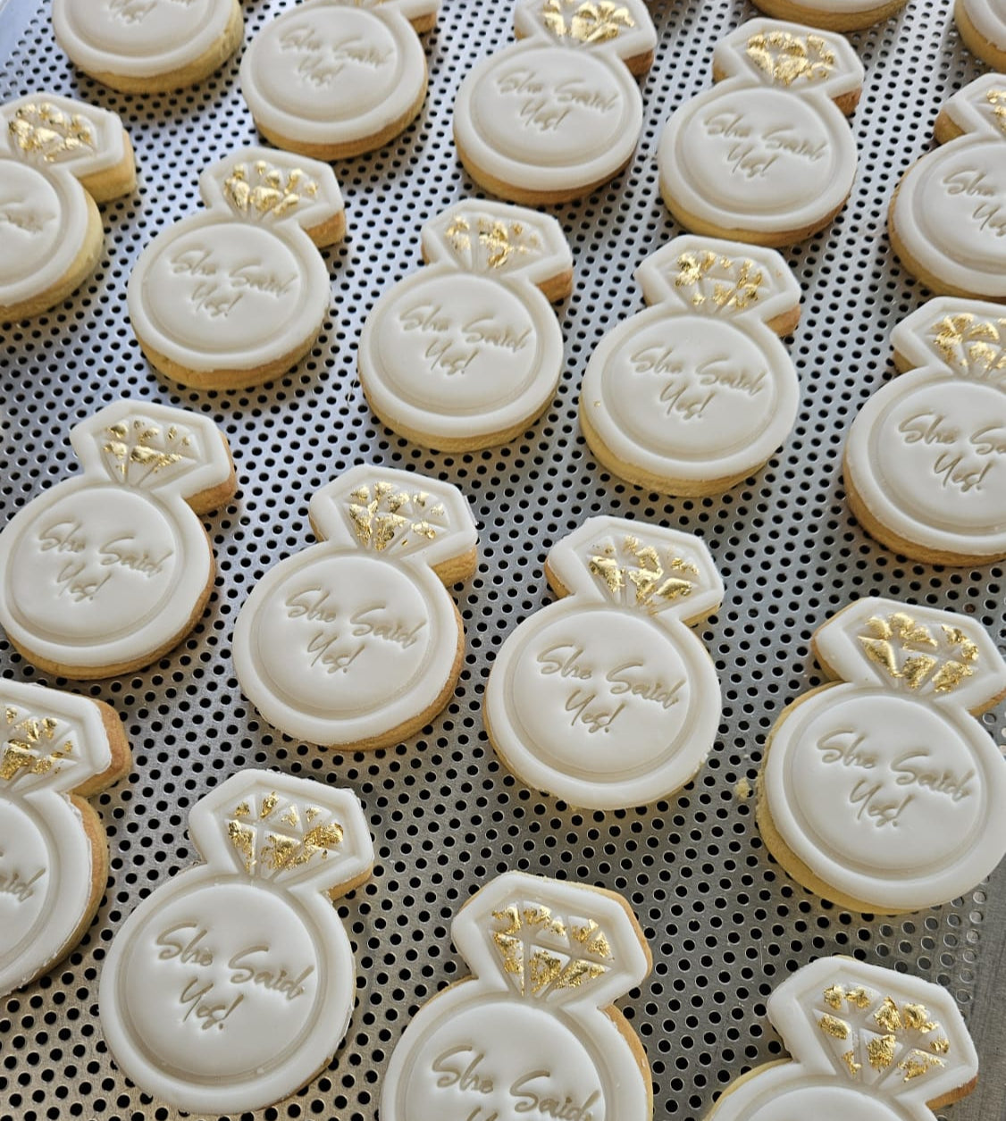 Wedding Cookies By Mr Cookies - Engagement Cookies - Mr Cookies - Mrs Cookies - Wedding Favours - Wedding Favors - Engagement Favours - Engagement Favors - Ring Shaped Cookies With Gold Leaf