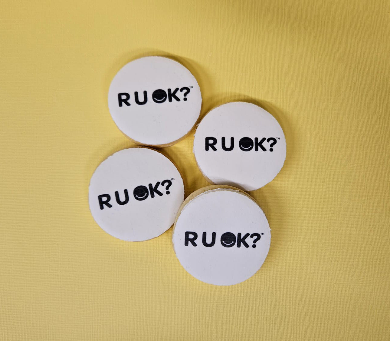 R U OK Cookies White 4cm Cookies - Pack of 100 Cookies - 4cm