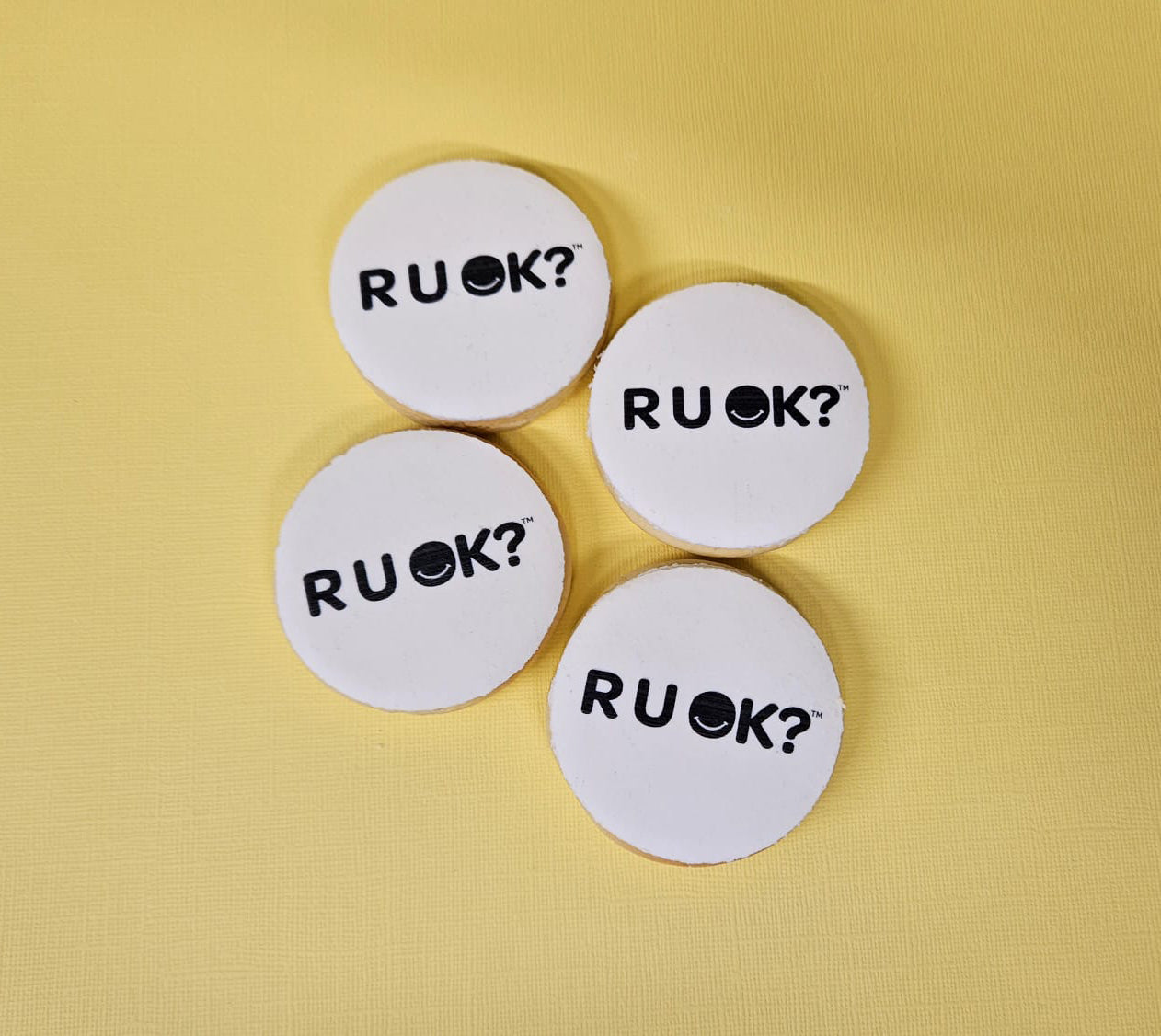 R U OK Cookies White 4cm Cookies - Pack of 100 Cookies - 4cm