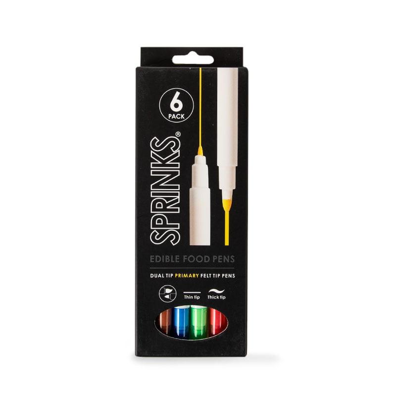 SPRINKS Edible Food Pen Set – PRIMARY PACK (Pack of 6).