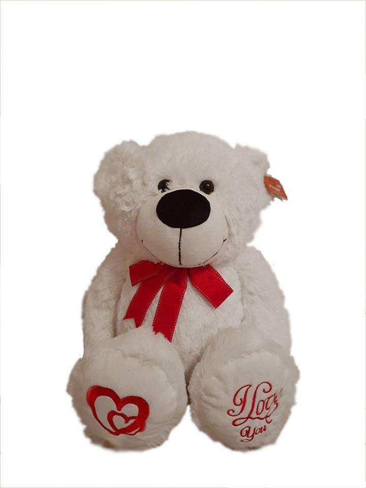 40cm White Teddy Bear with I Love you with Red Bow.