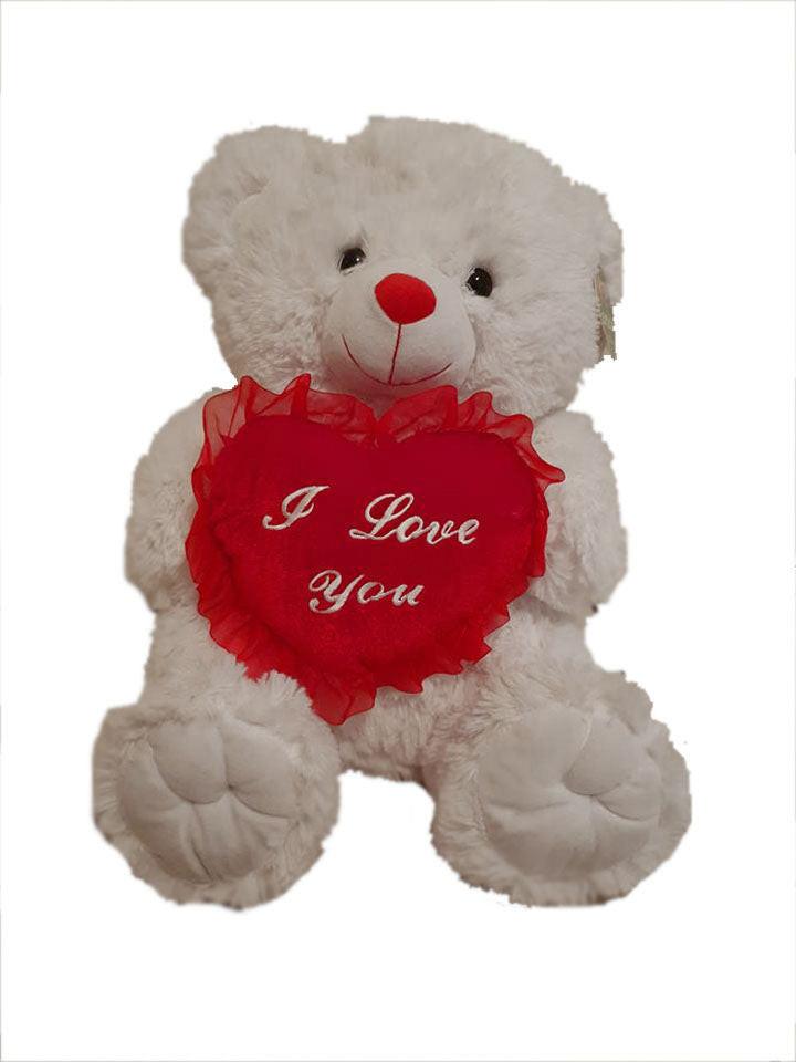 40cm Cute White Teddy Bear with Love Heart Cushion.