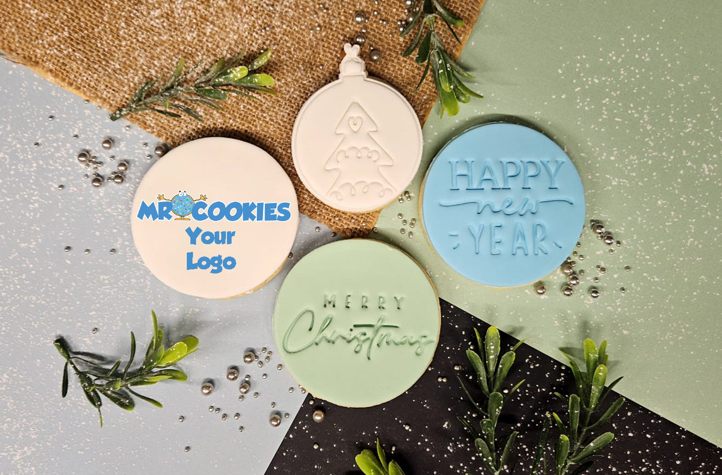 Merry Christmas & Happy New Year Cookies Pack with Custom Logo Cookie